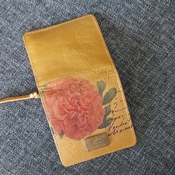 Pink Flower on Yellow Leather Women's Card Holder - Picture 3 of 5
